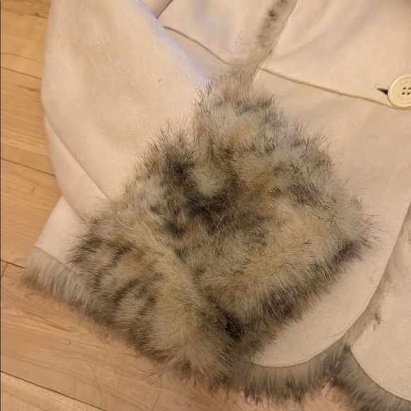 Bebe Cream Leather Jacket with Faux Fur Trim Size Large - Picture 5 of 7